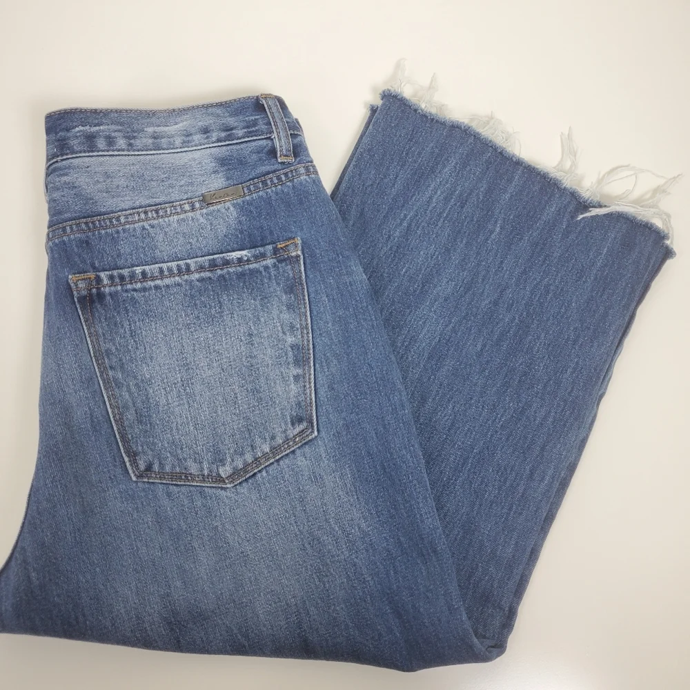 Kancan high waist button fly factory distressed raw hem cropped jeans size 11/29